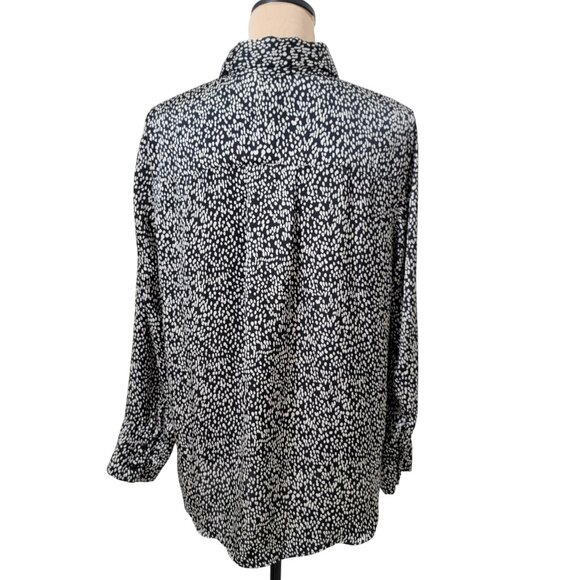 H&M Size M Black with Ditzy White Abstract Spots Satin Button Front Shirt - Picture 4 of 14